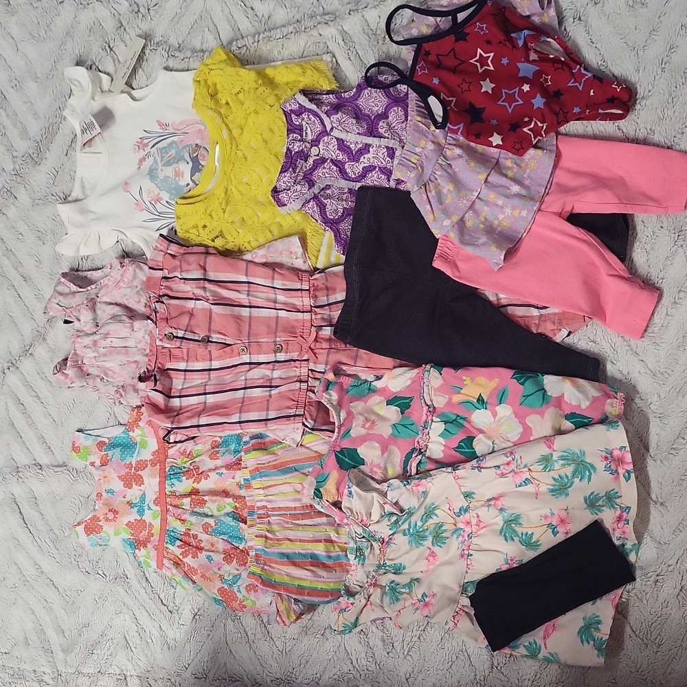 Large 14 pc baby girl clothing lot 12M 4th of July swimsuit dress pants NWT